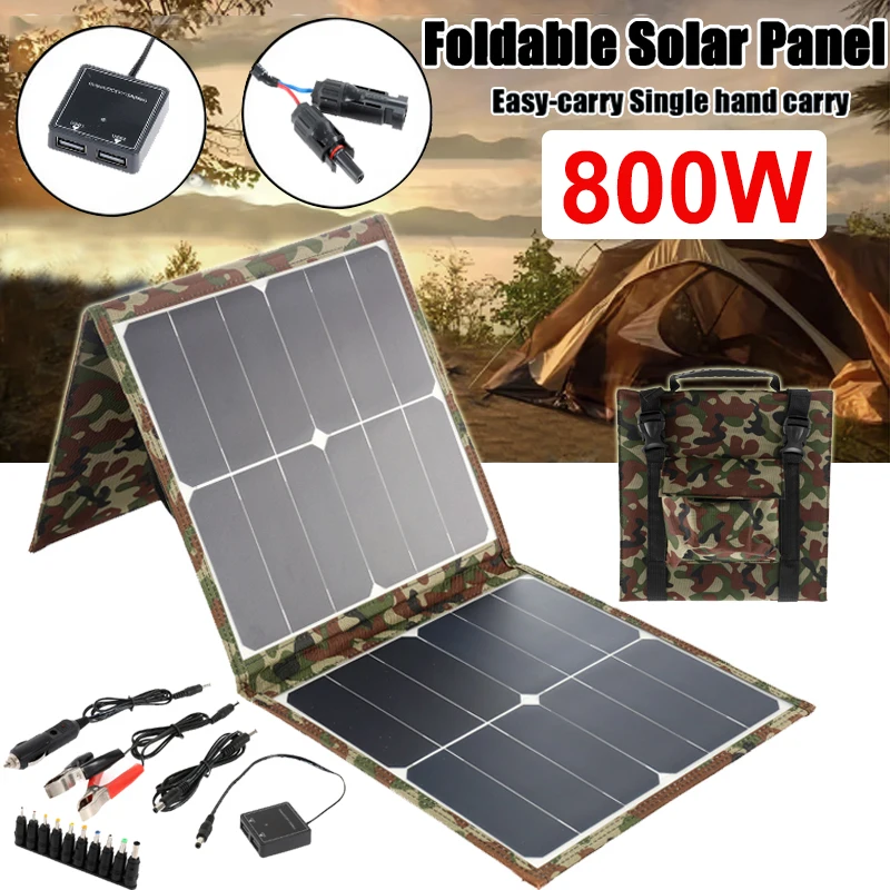 800W Foldable Solar Panel Kit Complete 18V Folding Bag Outdoor Solar Power Charger for Mobile Phone RV Car Boat Caravan Camping