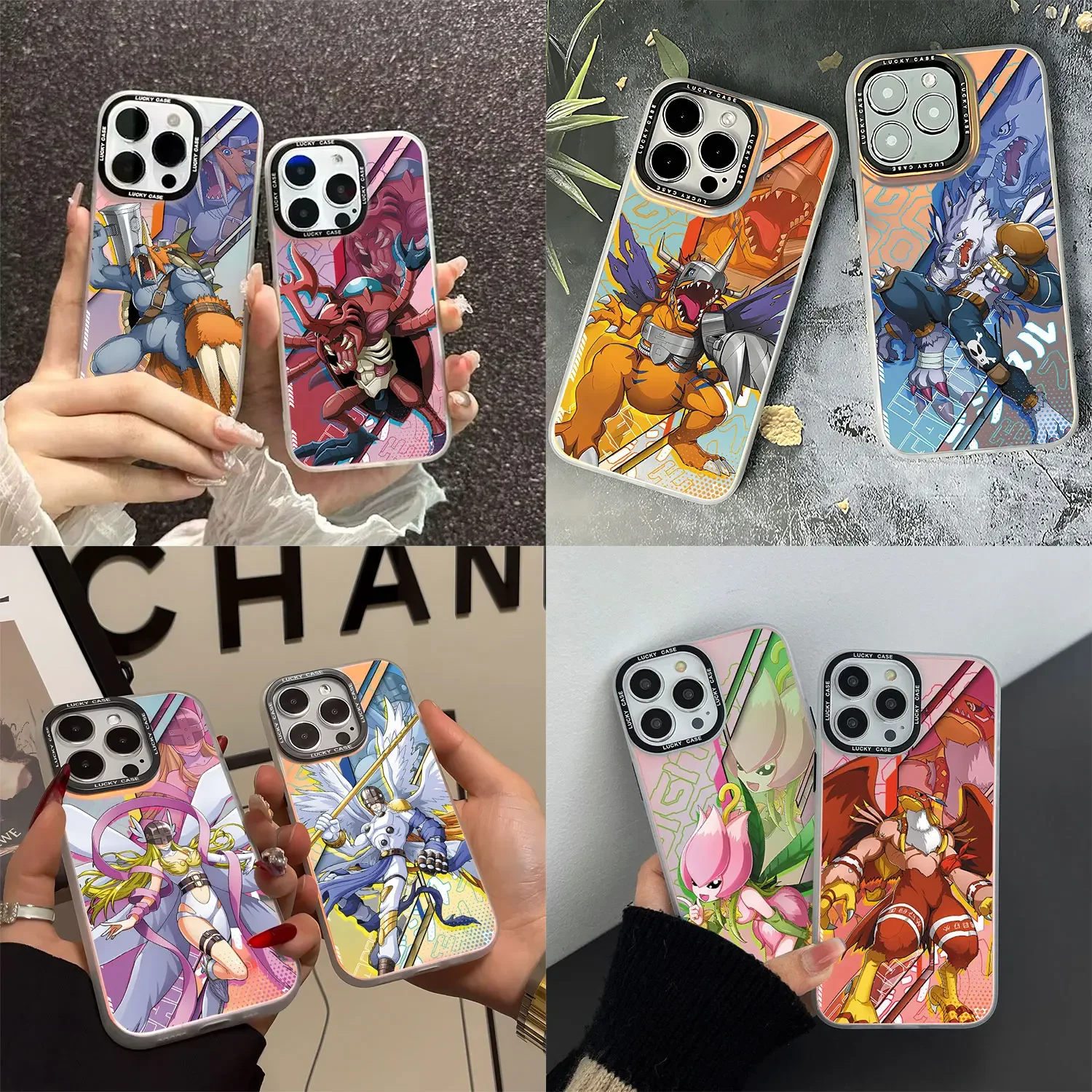 Anime Digimon Phone Case for iPhone 16 15 14 13 12 11 Pro Max X XR XSMax 7 8 Plus Matte Aurora Laser Gradient Luxury Cover