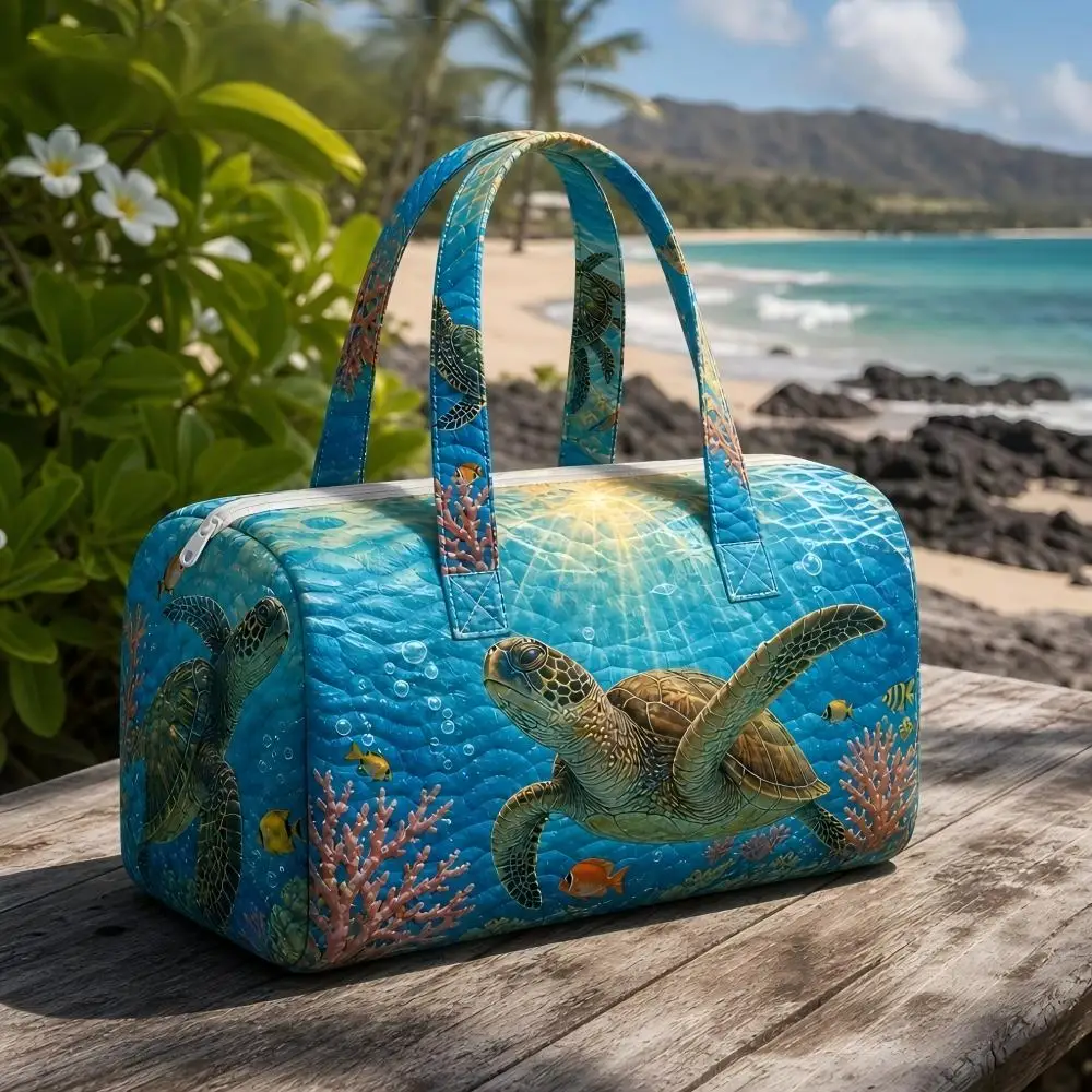New women's beach turtle underwater world printed large capacity overnight carry on luggage outdoor vacation travel handbag