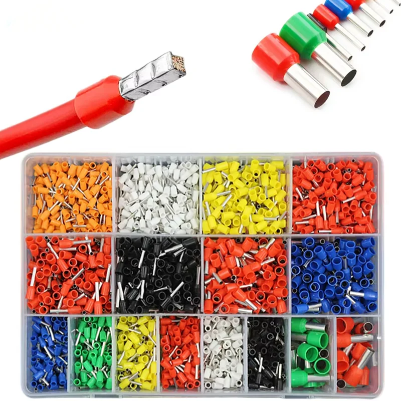 400-2120PCS Box,VE Tubular Crimp Terminals,Wire Insulated Terminator,Block Cord End Connector,Electrical Tube Terminal