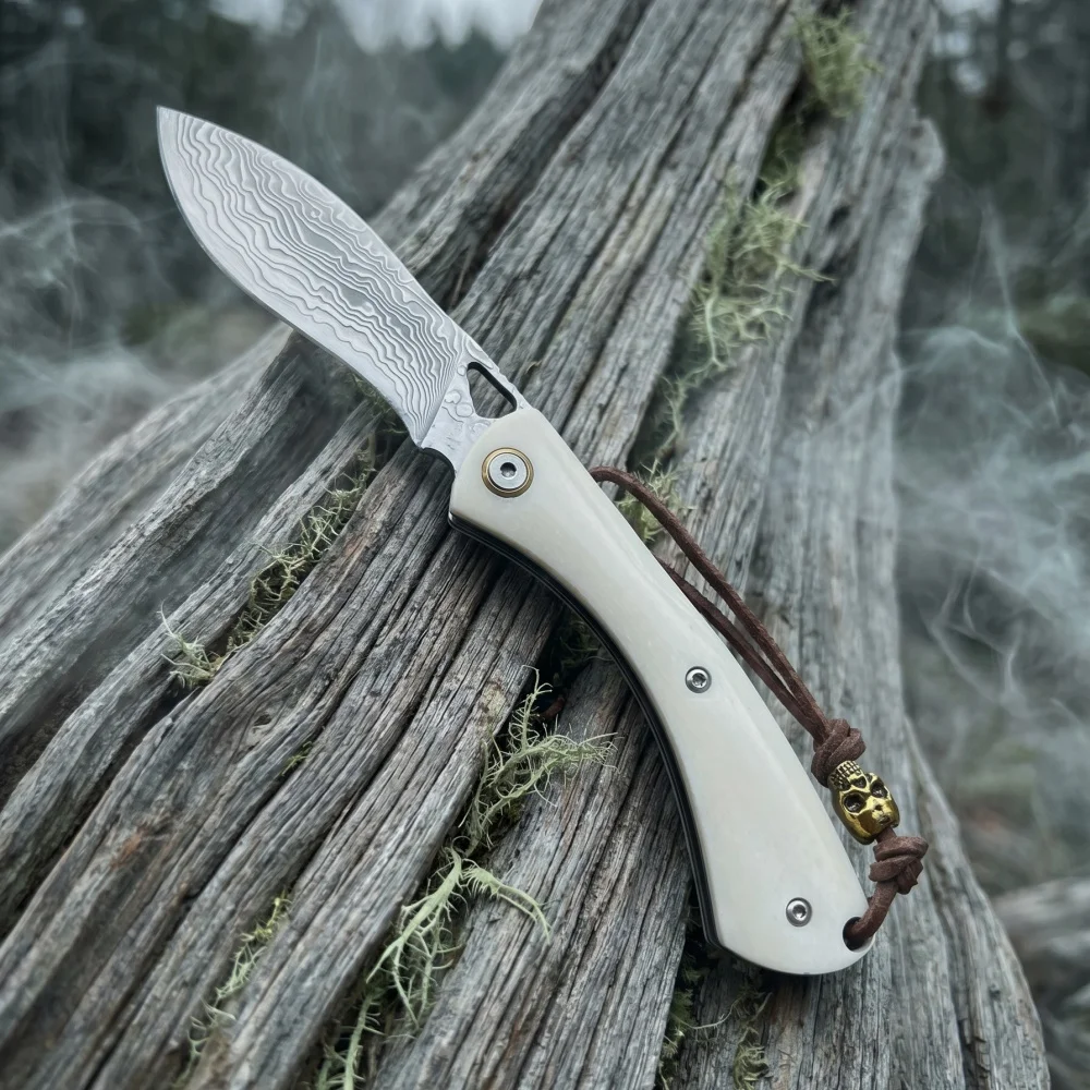 Compact Damascus Steel Higonokami Folding Knife Knife Box Opening Knife Paring Knife Fruit Knife Practical Pocket Knife EDC Tool