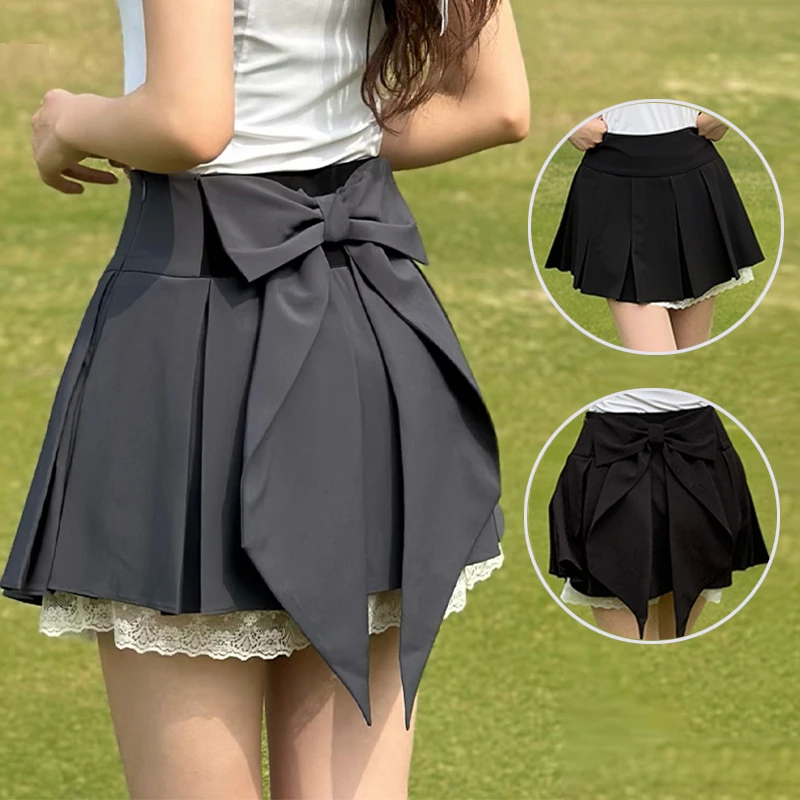 

SG New Golf Skirt Women's Spring Summer Bownot Lace Skort with Safety Shorts Ladies High Waist Culottes Golf Wear
