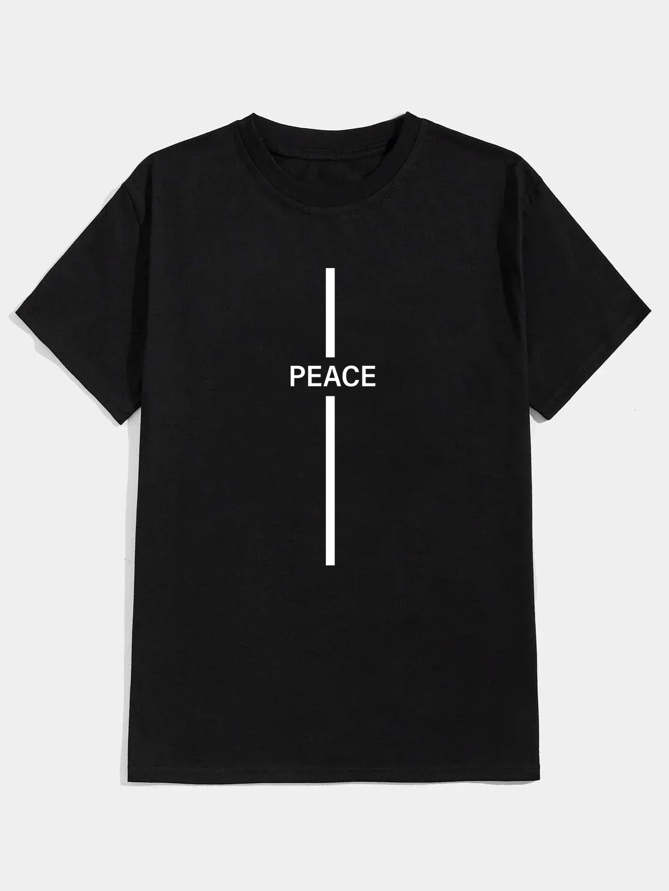 

With "PEACE" Print Short Sleeve anime tshirt graphic t shirts Crew Neck Tee For Summer Men's Casual T-shirt new in tops & tees