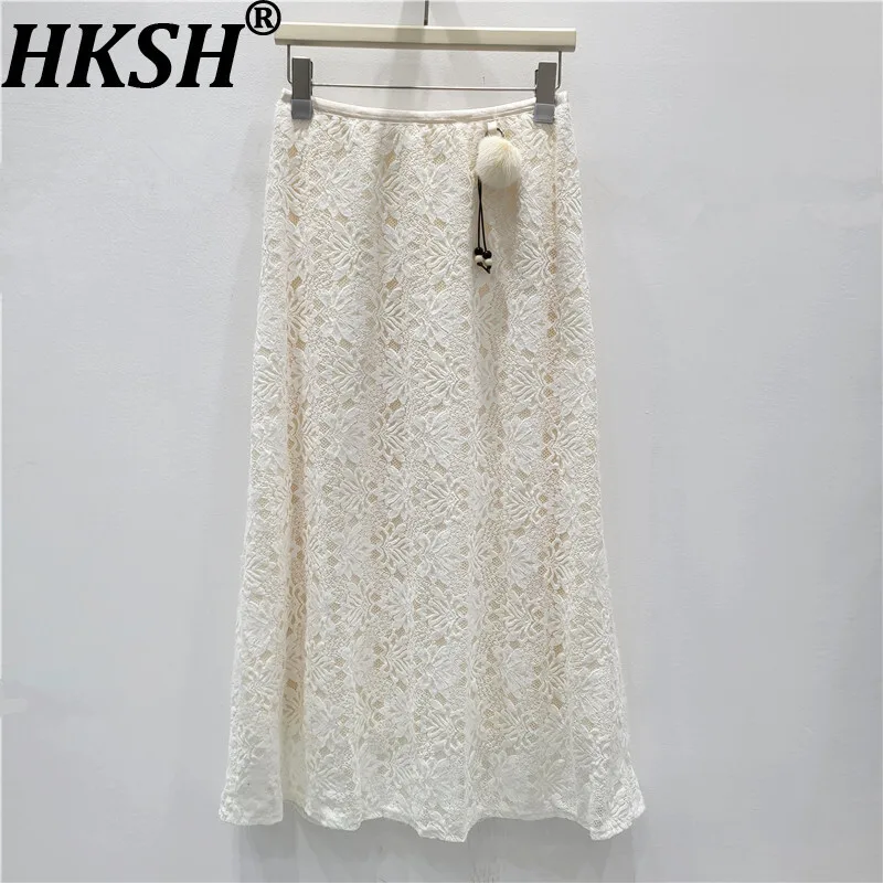 

HKSH Весенне-Осенняя новая женская юбка с эластичной резинкой на талии, вязаная крючком кружевная универсальная элегантная модная милая юбка для вечеринок HK14141