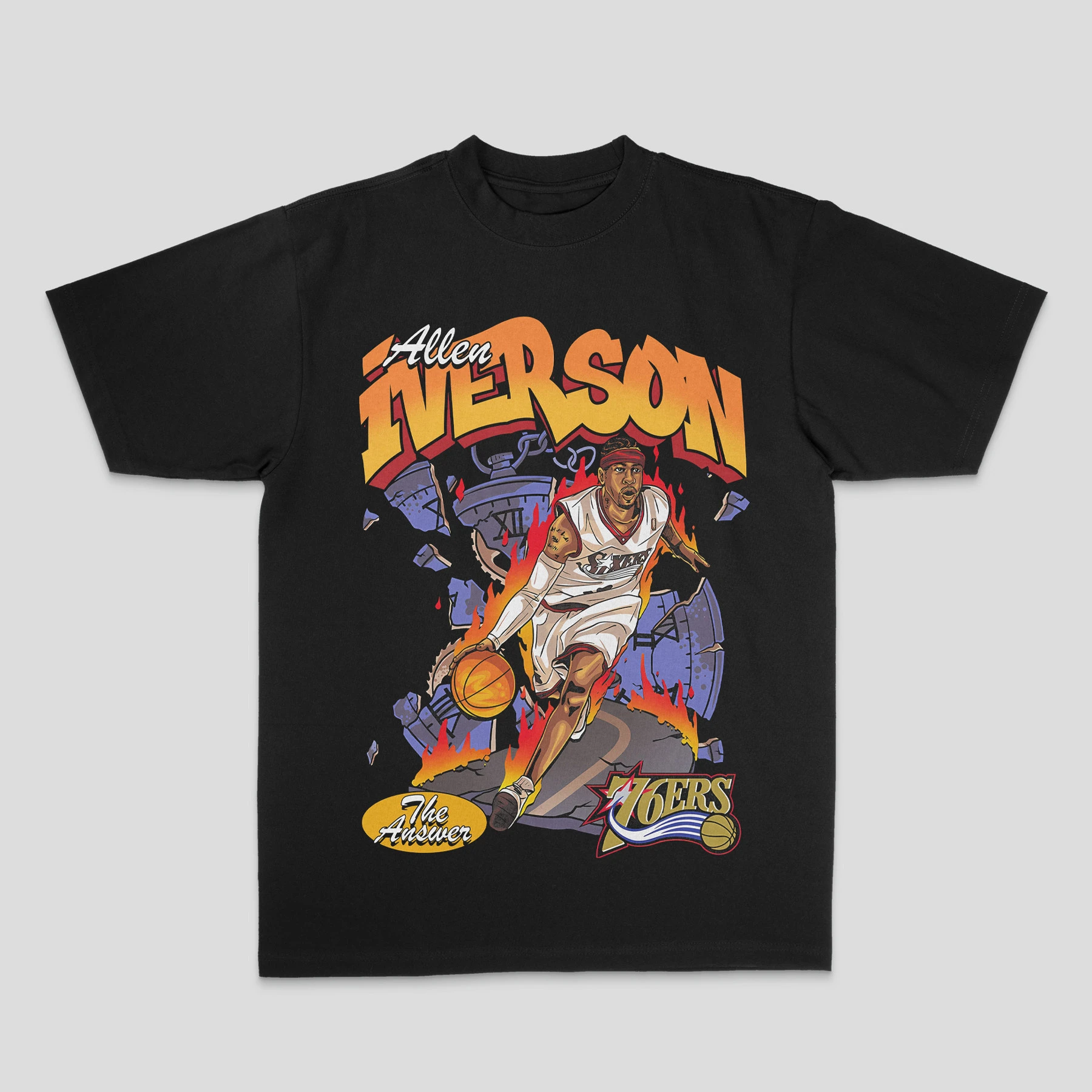 New Allen Iverson American Heavy-duty Cotton Graphic Printed Summer Short-sleeved T-shirt Unisex Style Both of Men and Women