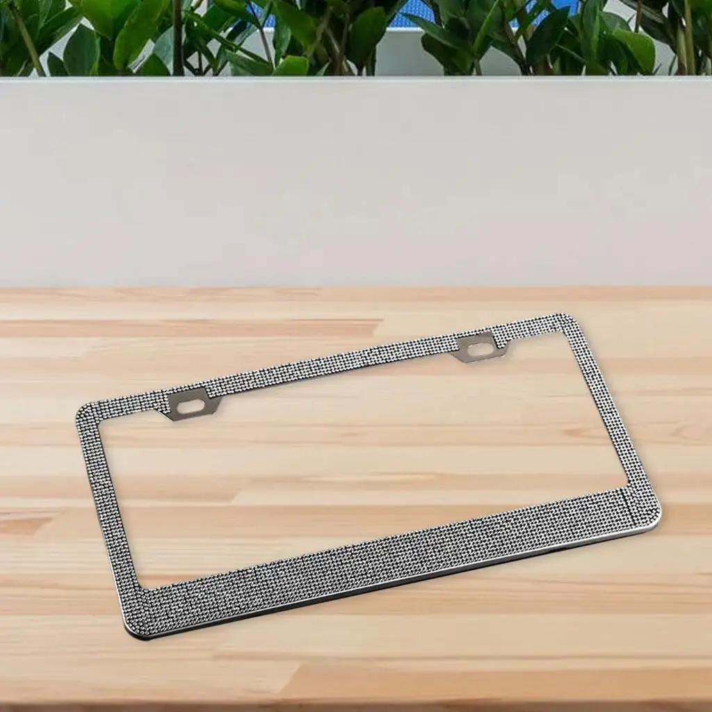 Crystal Diamond License Plate Frame for Auto Car Bling Rhinestone Sparkly Shining Luxury Front Rear Holder Rustproof Acrylic
