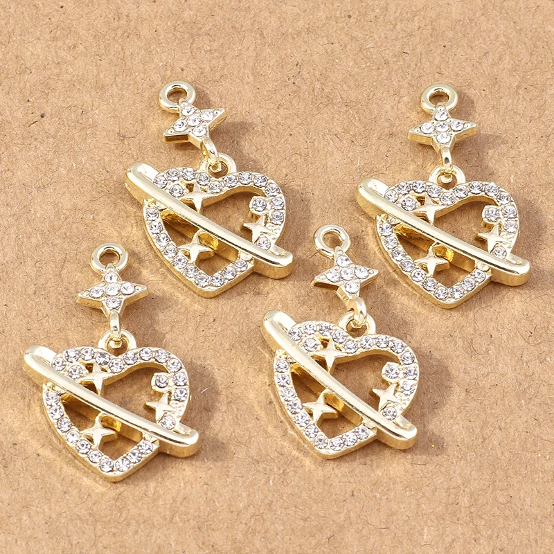 4pcs/lot Cute Crystal Charms for Jewelry Making Hear Pendants for Drop Earrings Bracelets Necklaces DIY Accessories Findings