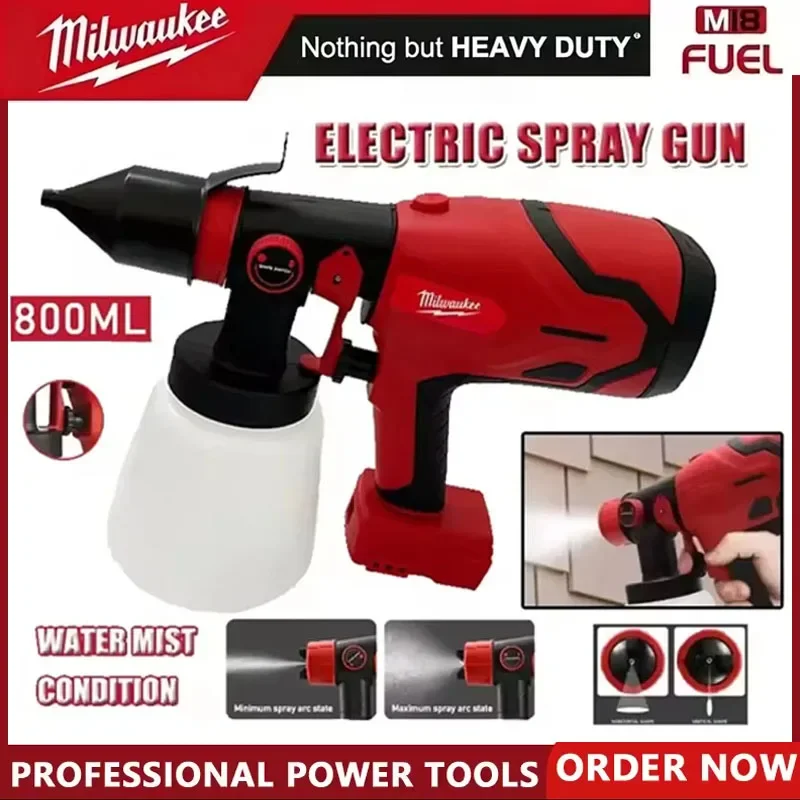 

Milwaukee 800ML Electric Spray Gun Cordless Paint Sprayer Auto Furniture Steel Coating Airbrush Compatible Red Electric Spray