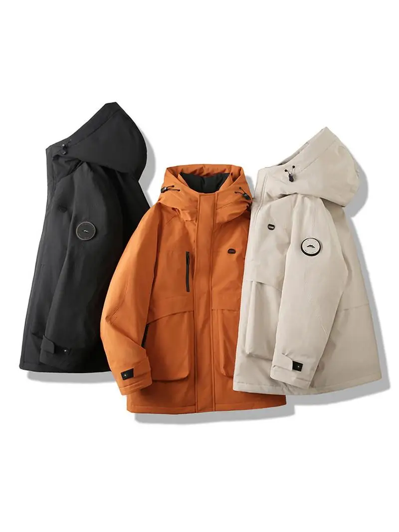 

Новая зимняя мужская уличная куртка с капюшоном, отражающая тепло, защита от холода, теплая, прочная, с наполнителем из 90% пуха, рабочая одежда, молодежная модная пуховая куртка