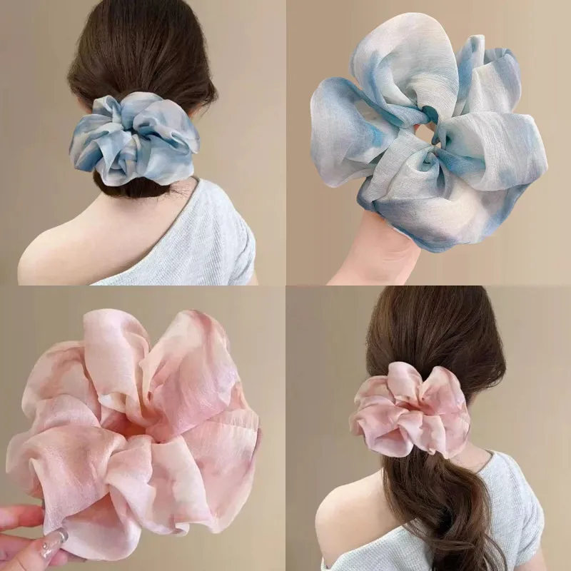 

2026 Cute Korean Chiffon Scrunchies Women Girls Elastic Hair Rubber Band Accessories Tie Hair Rope Ring Headwear Ponytail Holder