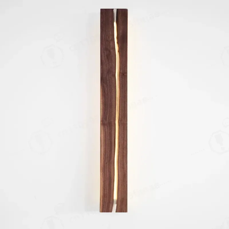Vertical Split Wood Wall Lamp Natural Solid Wood Wabi Sabi Crack Design Bedside Nordic Strip Light Creative Home Decor