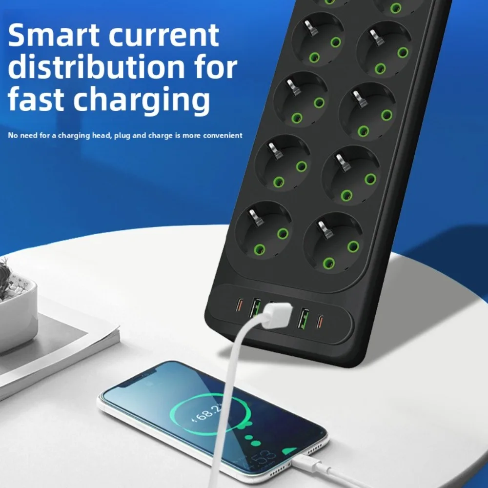 German - style High - power European -standard Power Strip,with MultipleSocketsandMultipleUSB Ports, 10 - hole Powerfor Home Use