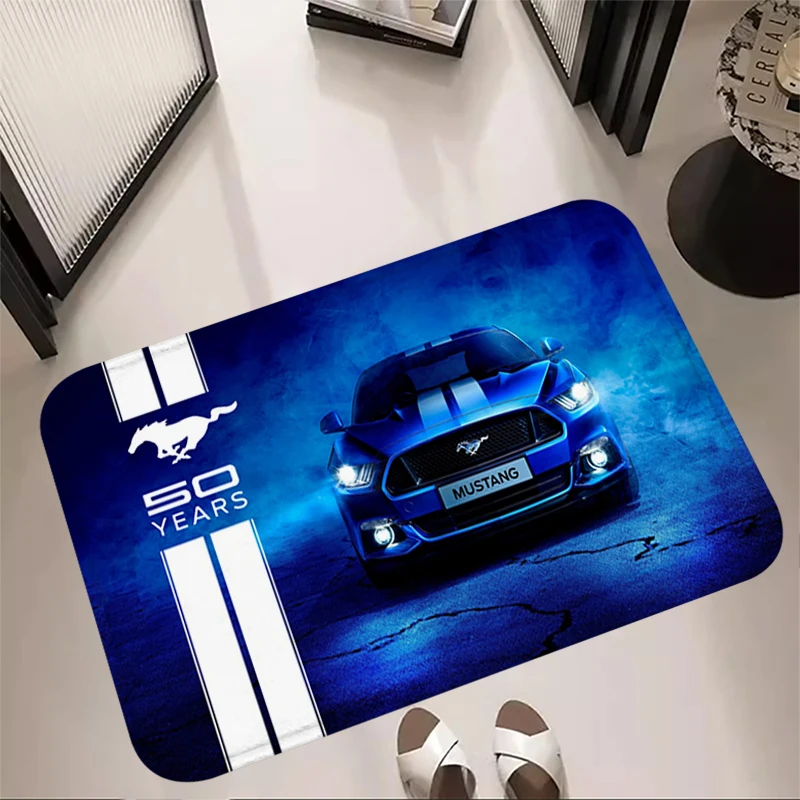 Entrance Door Mat Car Boot Mat Fords Mustang 50 Years Rugs Foot Carpets Floor Mat Anti Slip Home Kitchen Hallway Welcome Mats