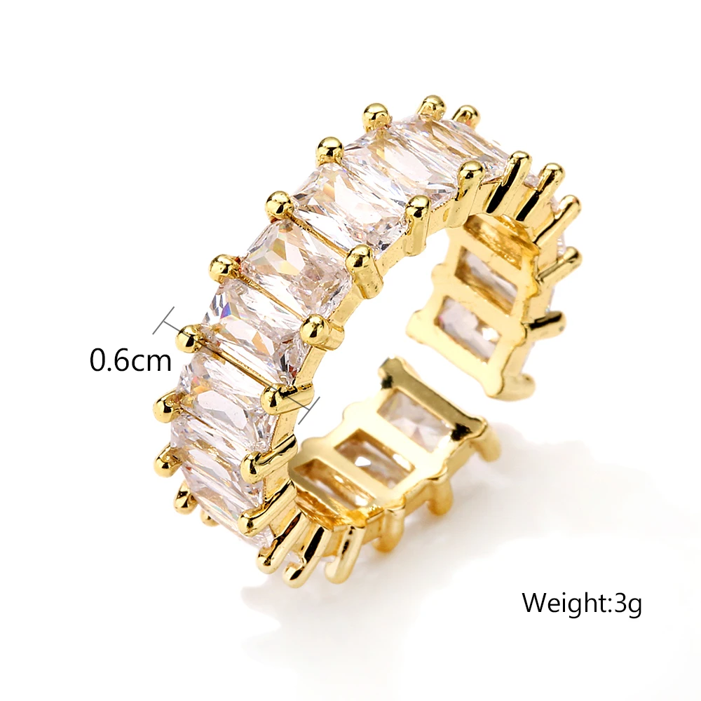 Fashion Cubic Zirconia Step Square Open Adjustable Ring For Women Men Gold Silver Color Copper Metal Ring Party Everyday Jewelry