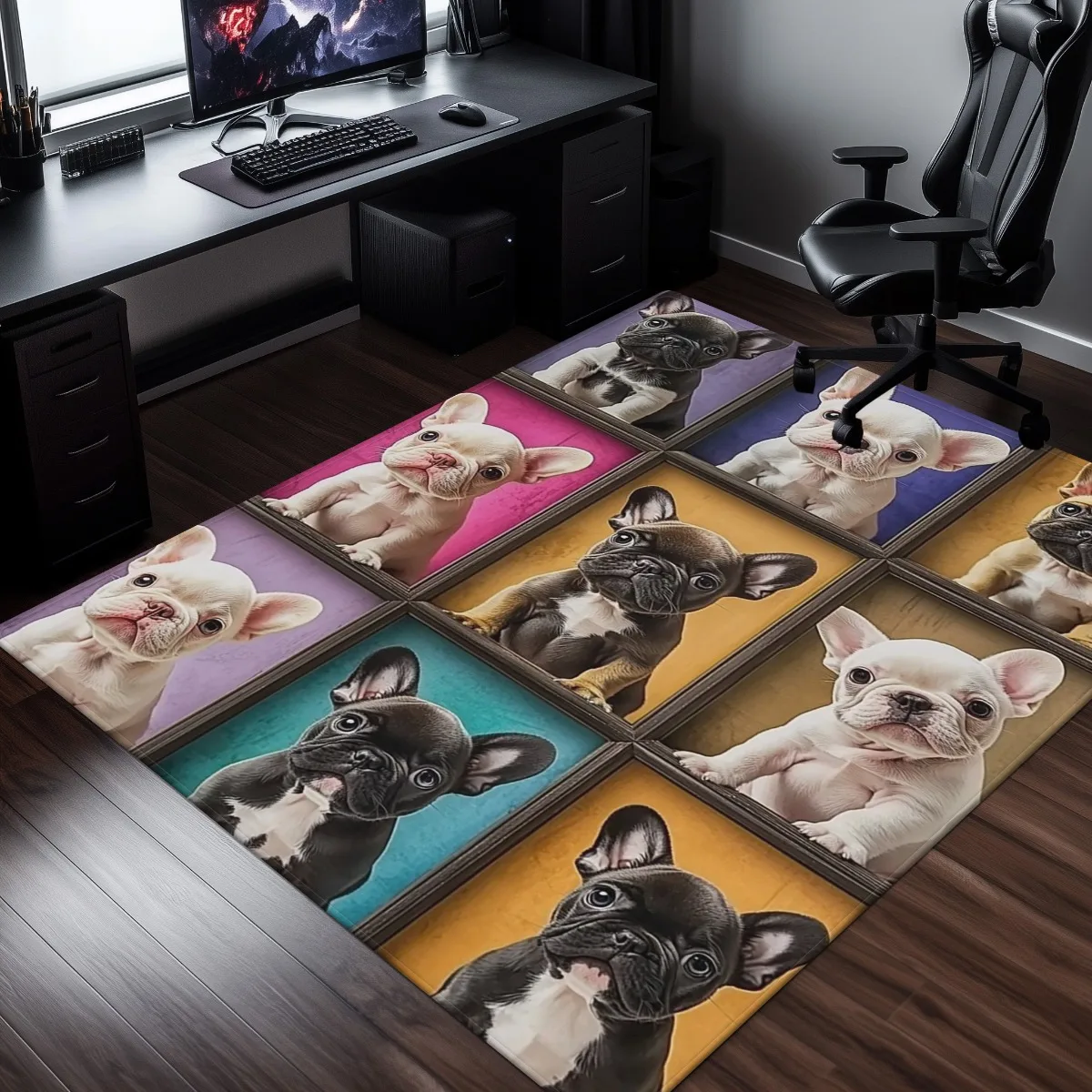 Premium Dog Face Cartoon Collage Rug Area Carpet for Living Room Decor Pet Lover French Bulldog Puppy Mat Home Accessory