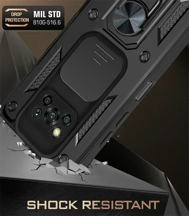 Slide Camera Shockproof Armor Case For Xiaomi Poco X3 Pro Car Magnetic Holder Ring Protect Cover For Poko Little X 3 X3Pro NFC