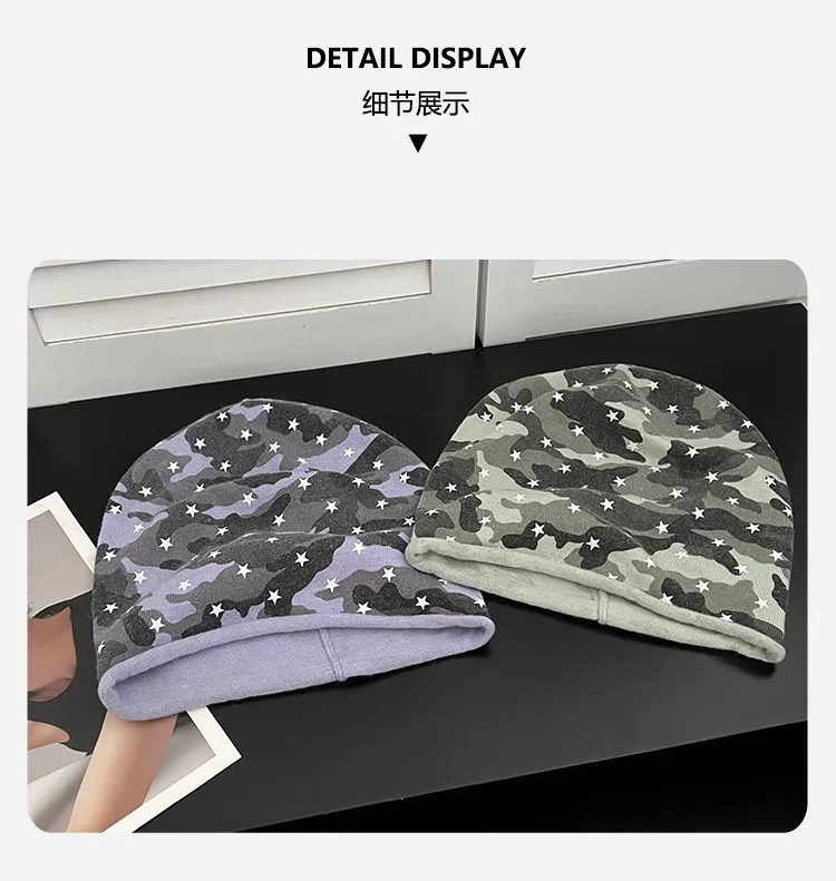 American Fashion Star Print Camouflage Pullover-Mützen für Männer und Frauen, Herbst-Street-Trend, vielseitige Yuppie-Hip-Hop-Mützen – Detail 3