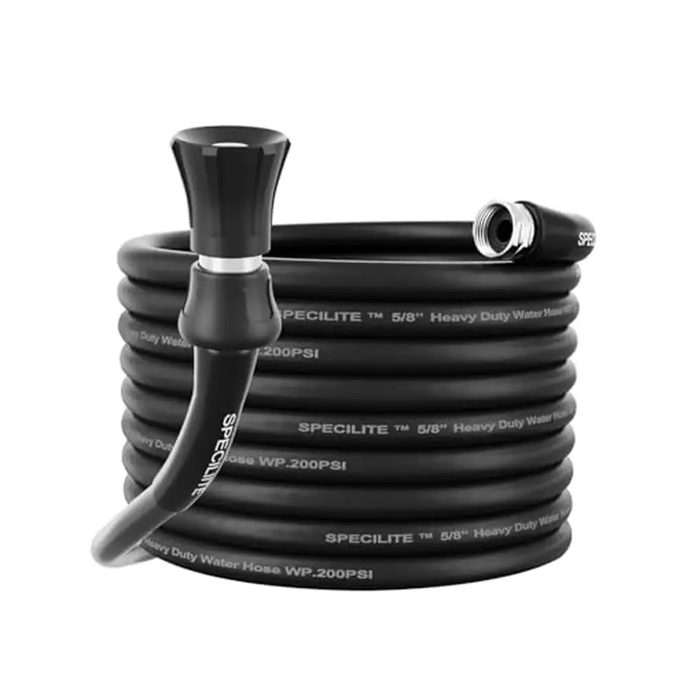 

Heavy Duty 50ft x 5/8" Hybrid Rubber Garden Hose with High Flow Nozzle Hot/Cold Water Hose Yard Outdoor 600psi Rupture Pressure