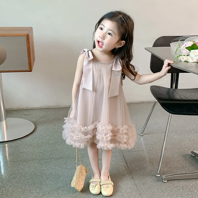 Girls Summer Dress 2024 New Fashionable Baby Girl Summer Sweet Dress Girls Sleeveless Gauze Princess Dress