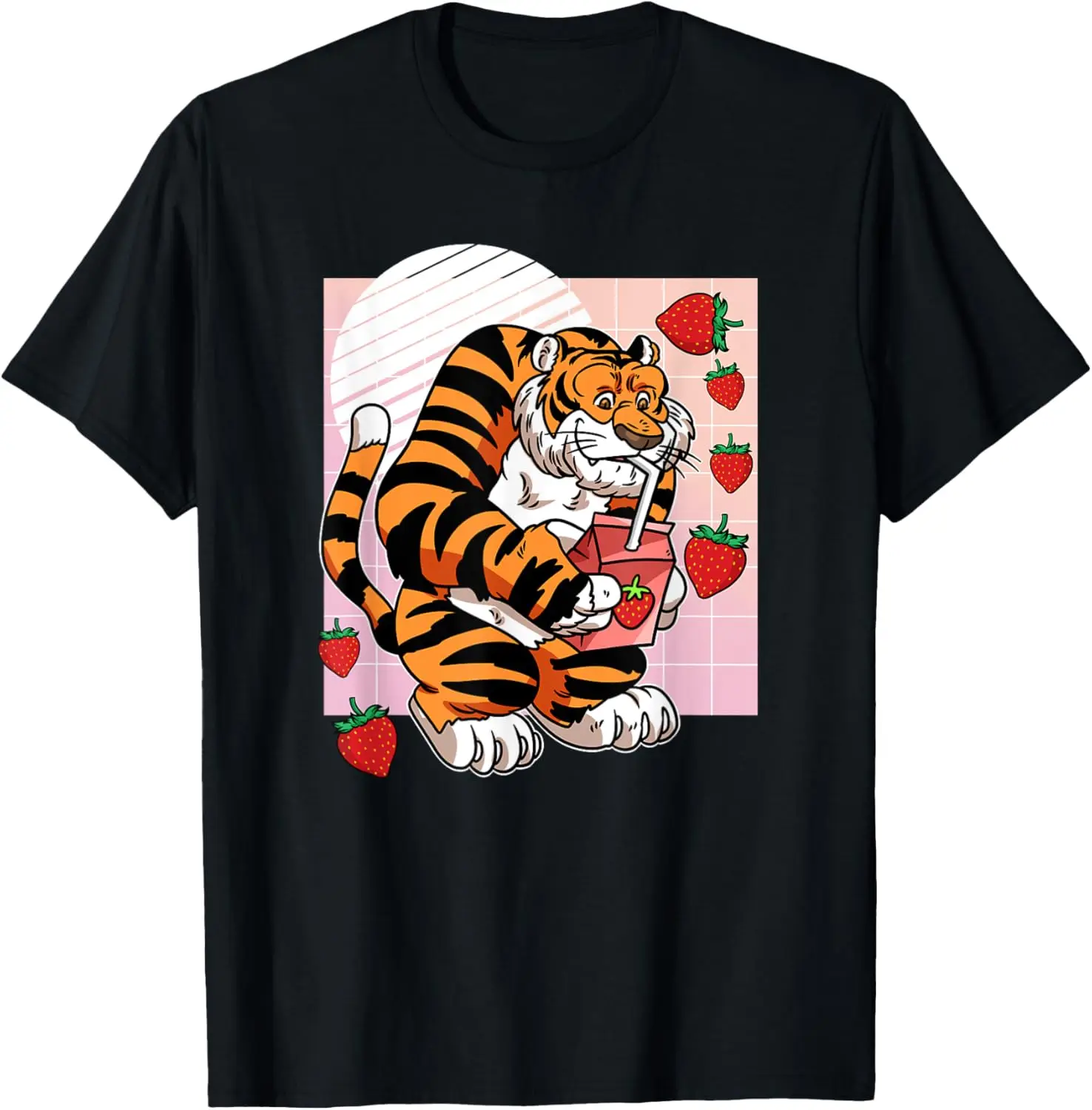 

Футболка Vaporwave 90-х годов Kawaii Tiger Strawberry Milk
