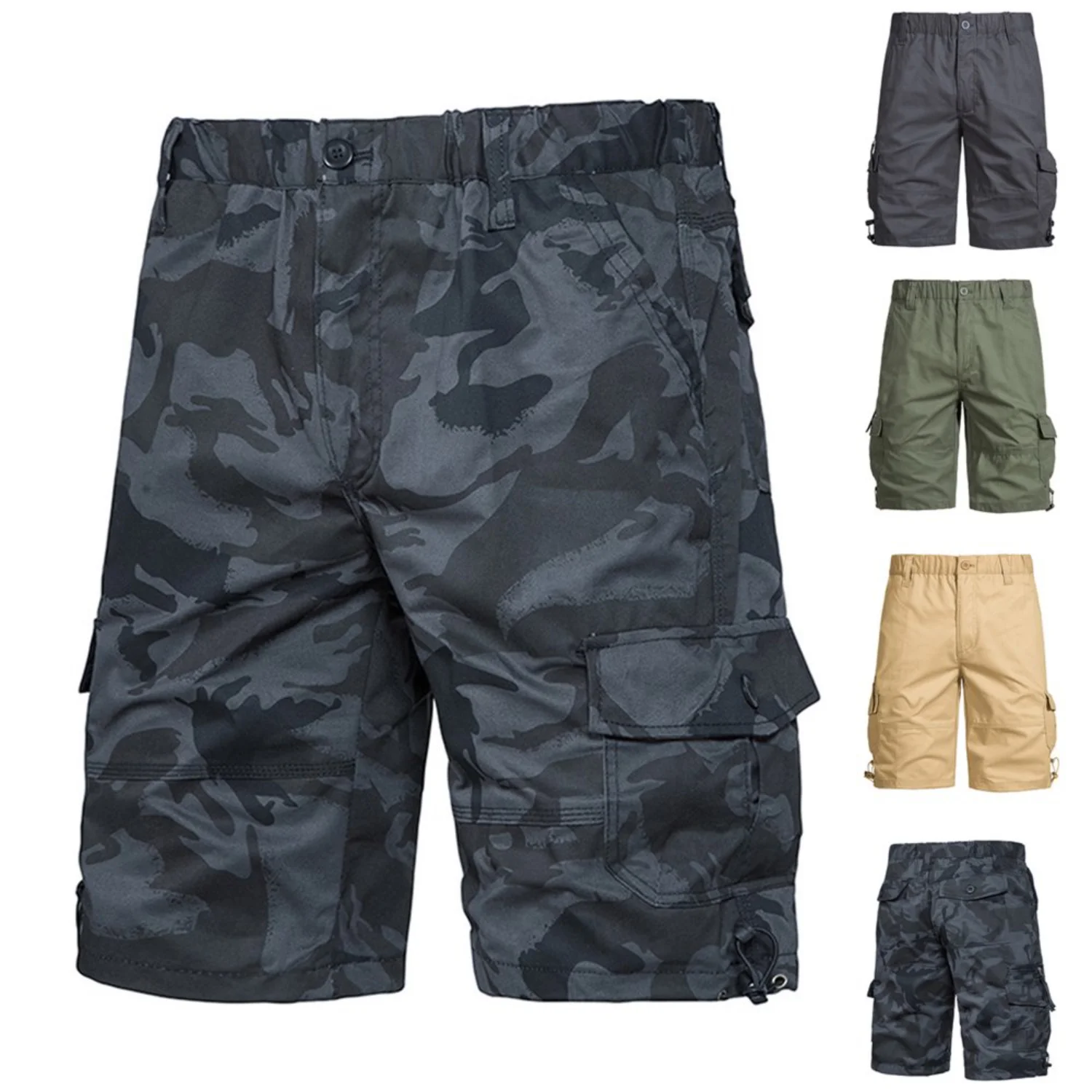 

Newce Big and Tall Men's Cargo Shorts: Camo Military Tactical Style with Elastic Waist and Multi-Pocket Design