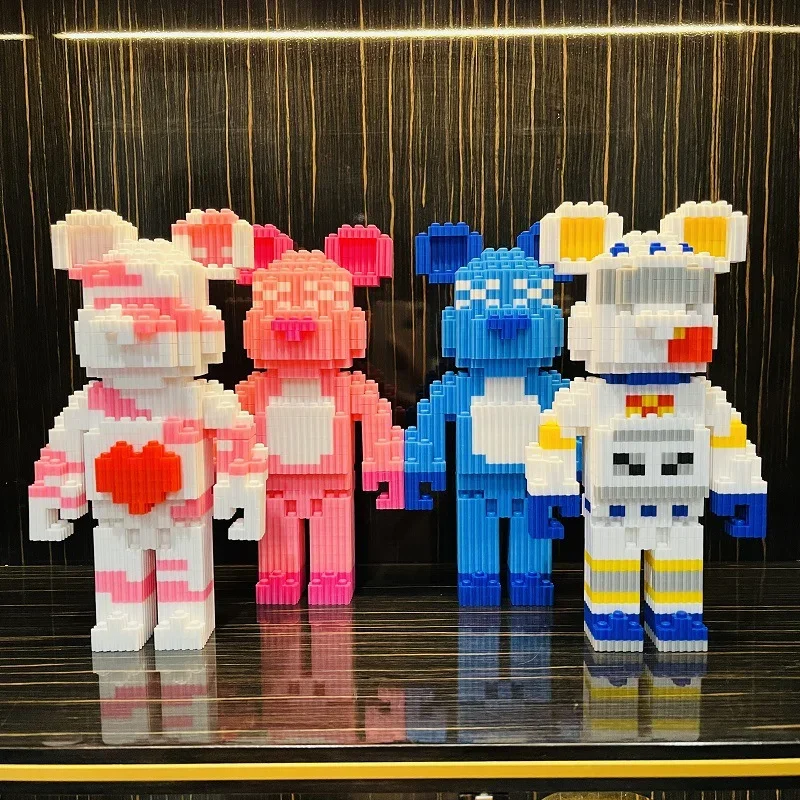 

2025 DIY Kids Toys Cartoon Mini Love Violent Bear Bearbrick Model with Light Building Block Micro Bricks Christmas Birthday Gift