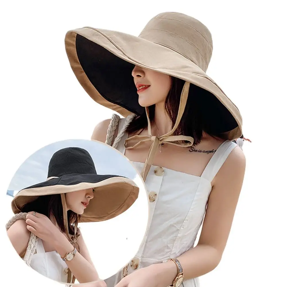 Double-sided Foldable Bucket Hat for Women Girls Summer Sun Hat Visor Fisherman Cap Anti-UV Big Brim Sunscreen Hats Caps