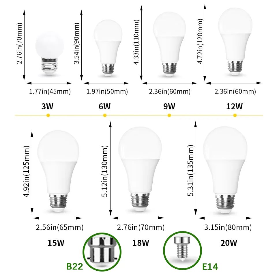 24pcs LED Bulb Lamps E27 E14 B22 AC220V Light Bulb 20W 18W 15W 12W 9W 6W 3W Lampada Living Room Home LED Bombilla