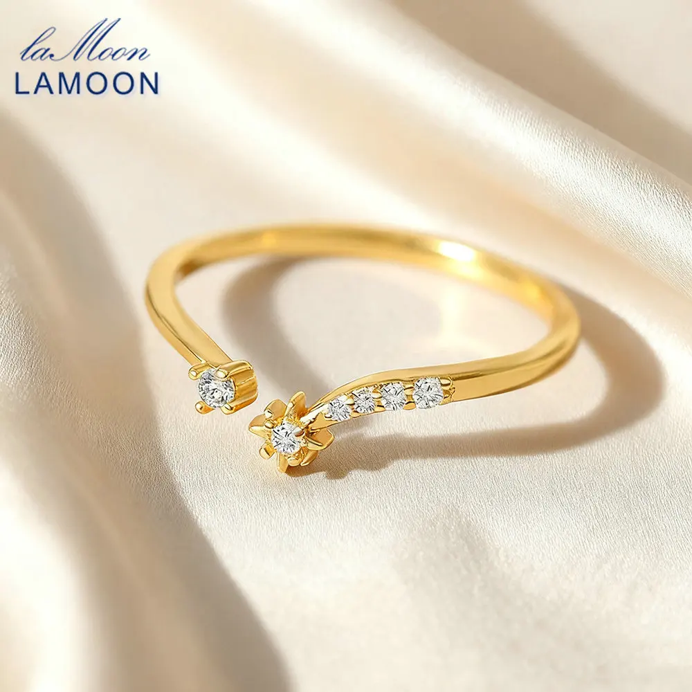 

LAMOON Simple Star Ring For Women Adjustable Exquisite Elegant 925 Sterling Silver Gold Vermeil Ring Fine Jewelry Gift RI120