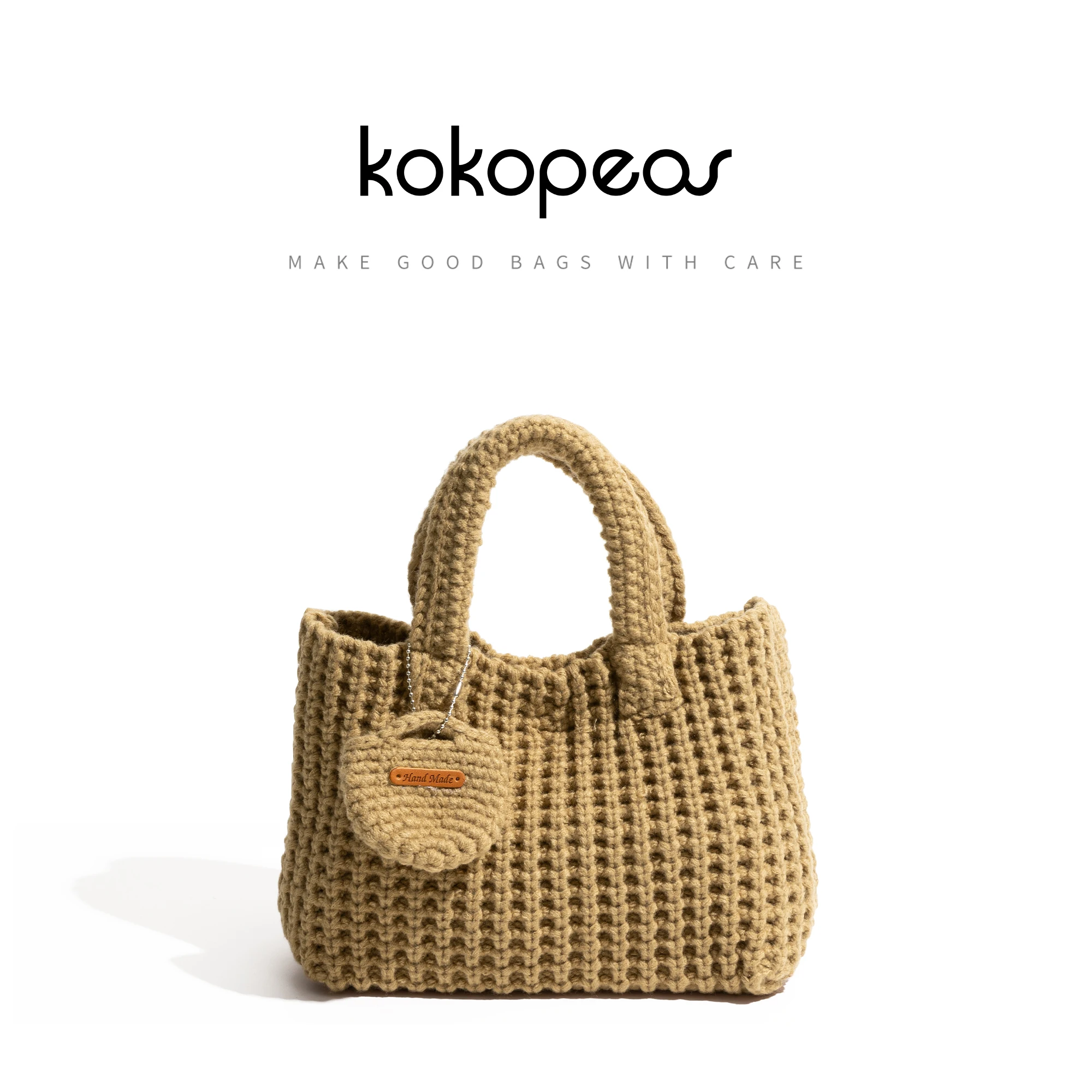 

KOKOPEAS Fashion Knitted Tote Handbag Cotton Fabric Handwoven Cute Phone Coin Purse Women's Simple Casual Shoulder Shopping Bag