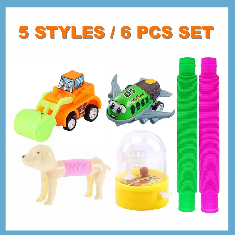 6 Pcs Toy Set Mini Airplane Model Toy+Engineering Car+telescopic elastic tube+Dog Elastic Tube+Pinball Palm Basketball Children'