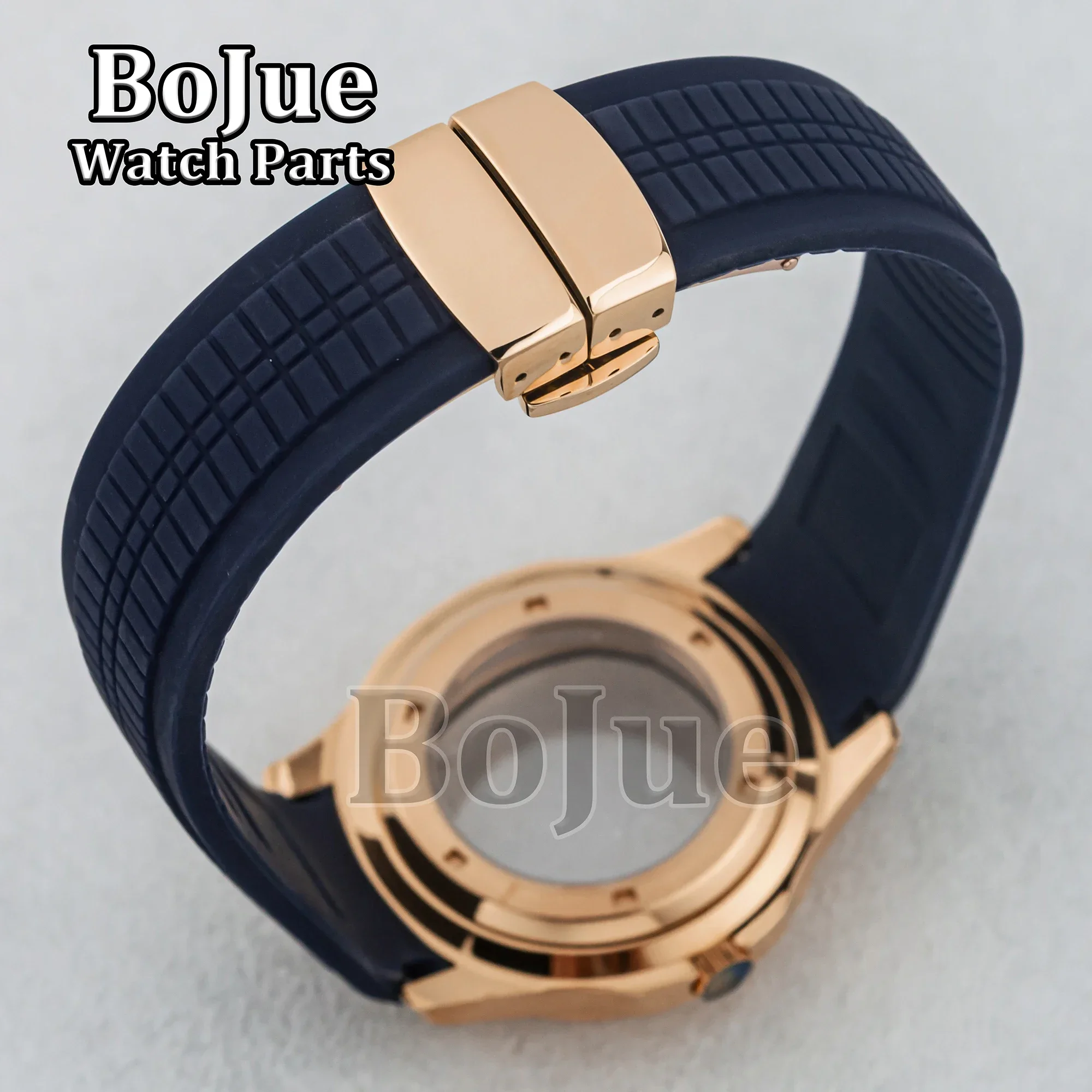 Caja de reloj de oro rosa de 42mm, correa de goma, cristal de zafiro resistente al agua para movimiento NH35 NH36, esfera de 32mm, piezas AQUANAUT Nautilus