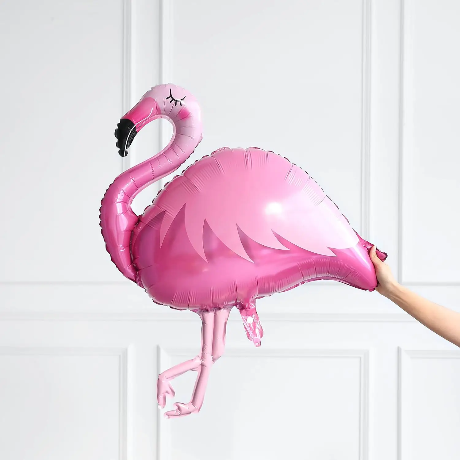 Zwei große 85cm rosa Flamingo-Folienballons aus Polyester-Aluminium, geeignet für hawaiianische Partys, Geburtstagsfeiern, Babypartys. – Detail 6