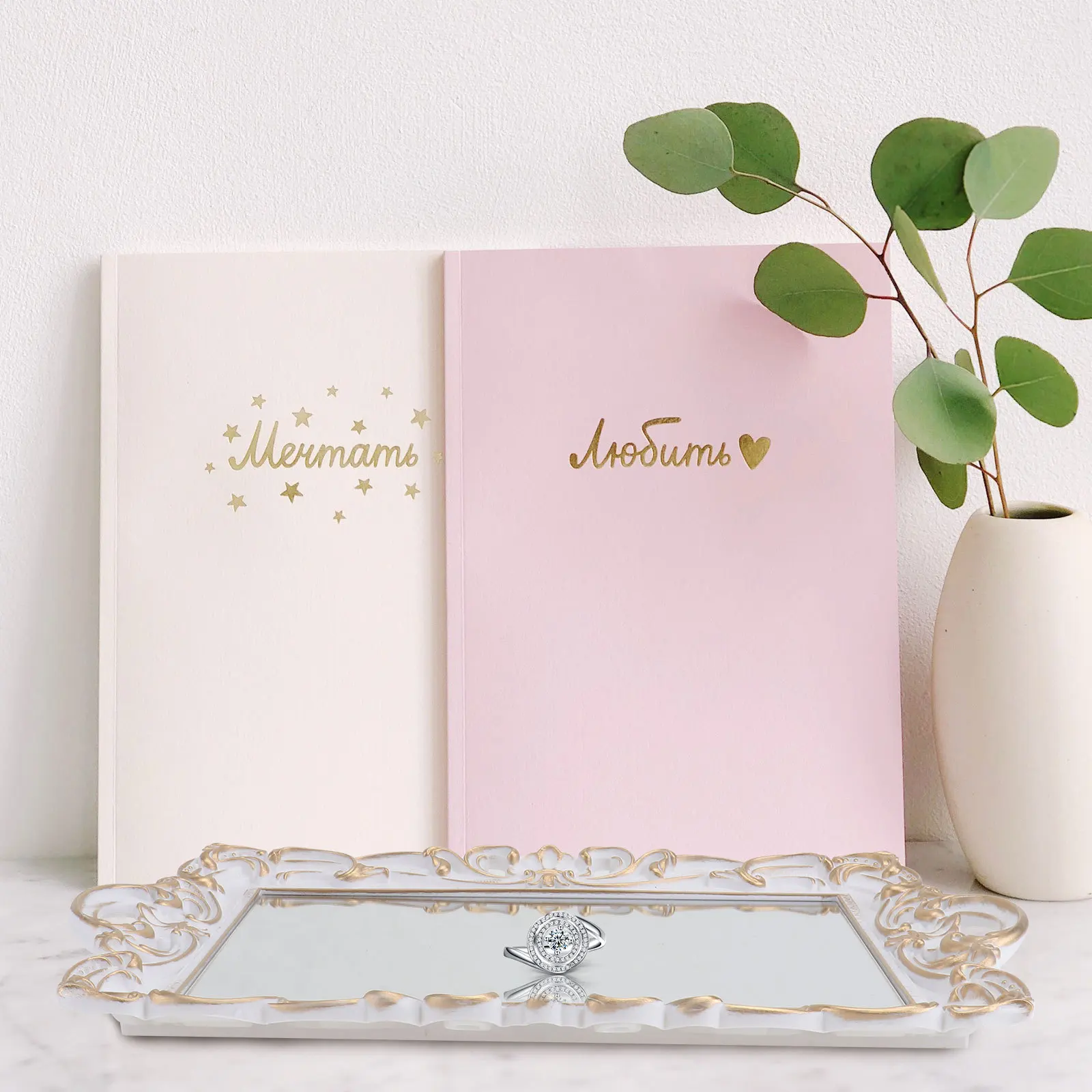 

1Pcs European Style Mirror Tray Retro Storage Perfume Photography Prop Decorative Vintage Mirror Plate