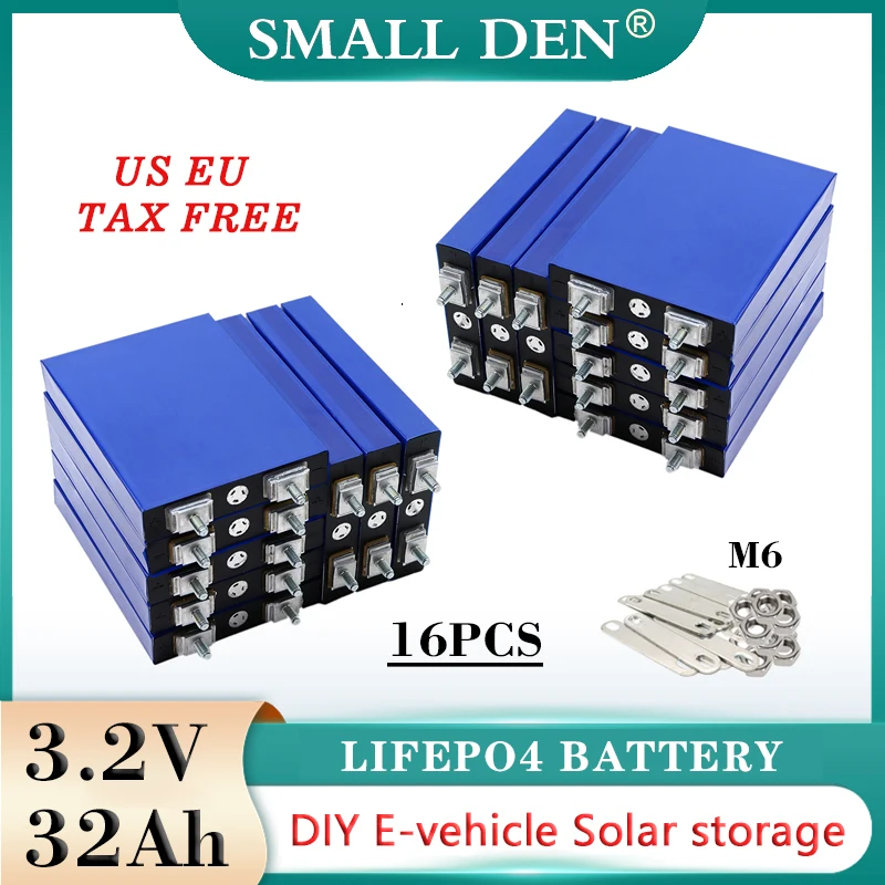 16PCS New 3.2V 32Ah LiFePO4 Rechargeable Battery 5C High Power diy 12v 24v 48v Electric vehicle Motorcycle tricycle Solar Light