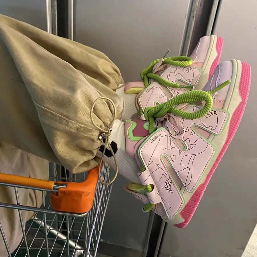 Autumn Breathable Women & Men Shoes Fashion Color Contrast Letter Leisure Sports Sneakers Size 36-44