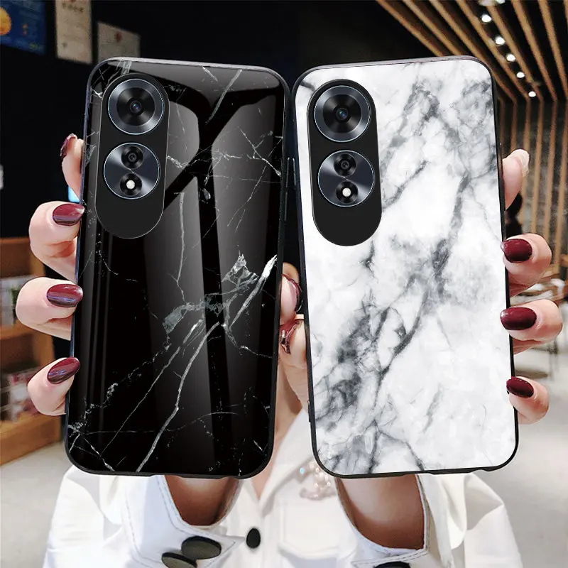 Oppo A60 OppoA60 CPH2631 Case Marble Grain Shockproof Tempered Glass Back Cover Hard Phone Case for Oppo A60 OppoA60 4G CPH2631