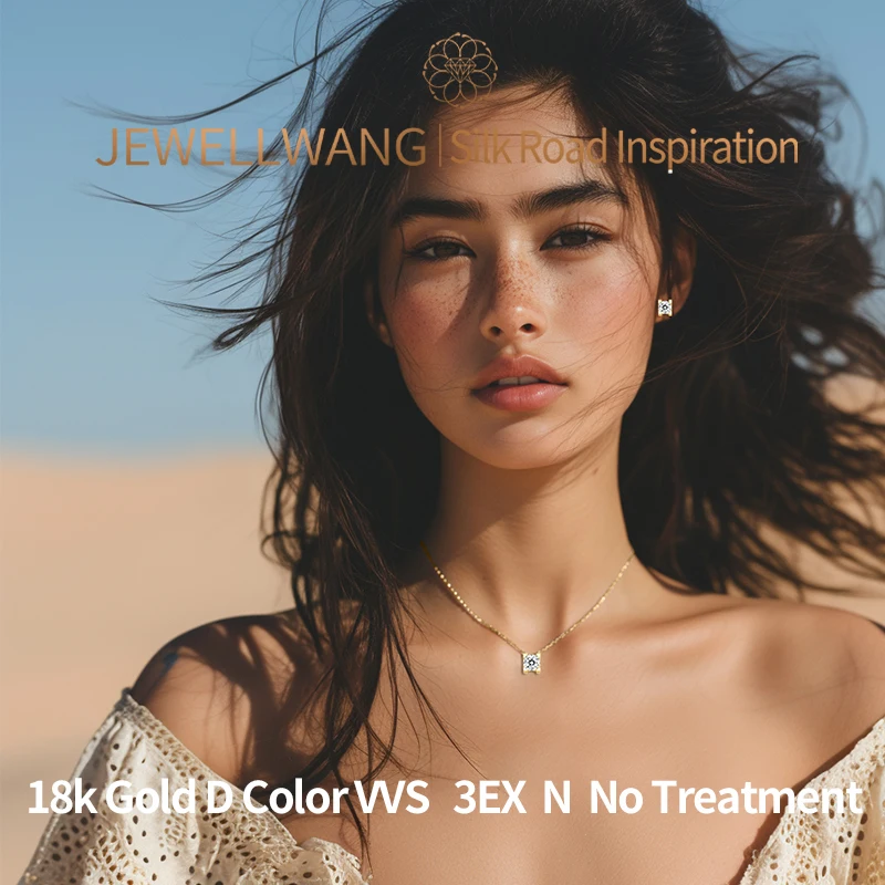 

JEWELLWANG 18-каратное желтое золото с бриллиантовой подвеской в виде головы быка, синтетическое ожерелье, 0,3 карата, выращенный в лаборатории бриллиант, 4 зубца, подарок для нее