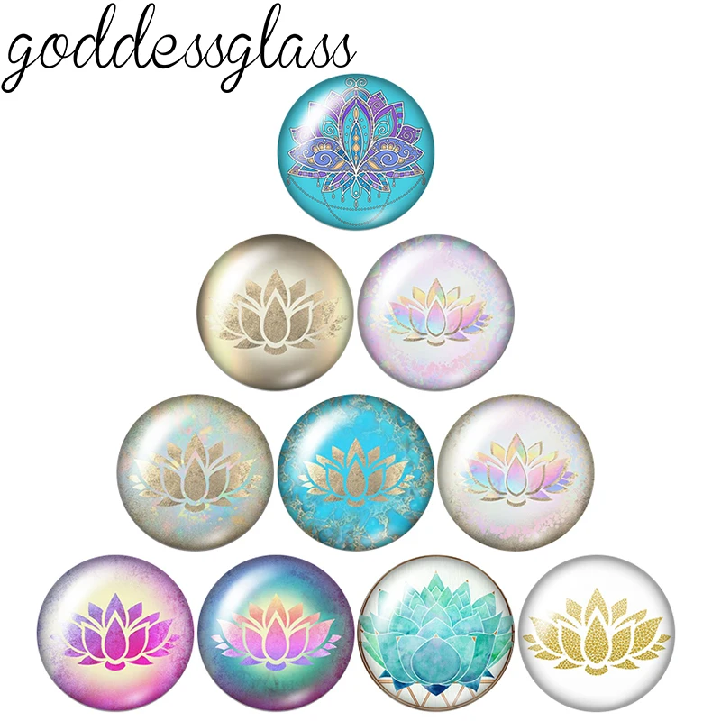 

Beauty Flowers Lotus Yoga Buddhism 10pcs mixed 12mm/18mm/20mm/25mm Round photo glass cabochon demo flat back Making findings