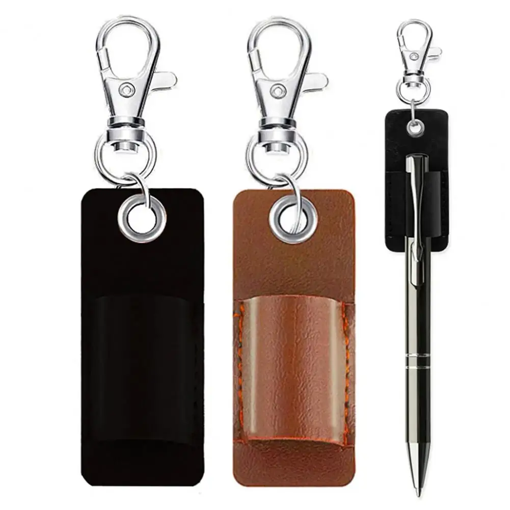 9.3*2cm Faux Leather Pen Holder Portable Badge Pen Pouch Organizer Keychain Fine Sewing Pen Badge Holder Pouch Protector Keyring