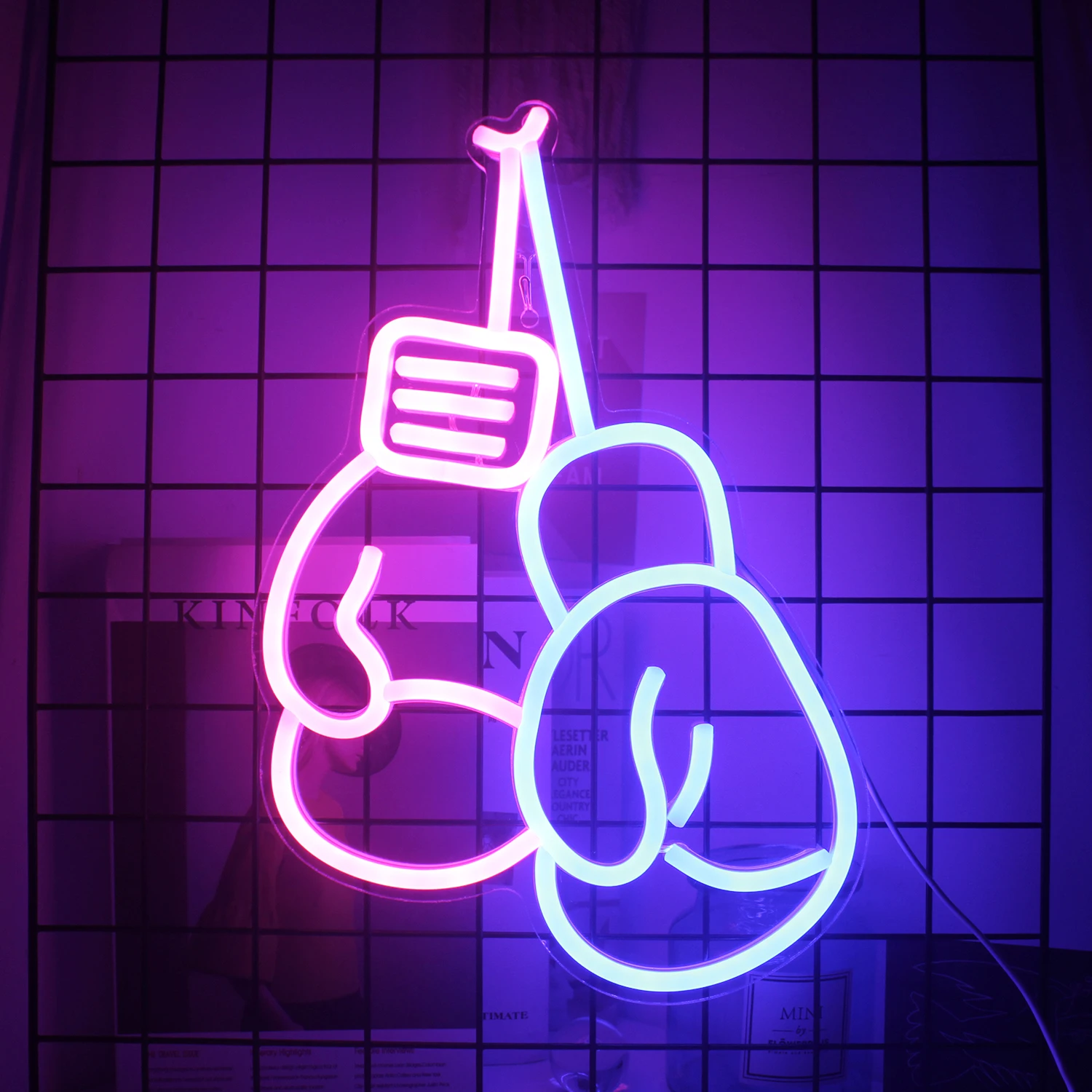 Boxhandschuhe Neon-Schild Blau Rosa LED-Lichtschild Boxhandschuhe Neon-Schilder für Fitness-Studio Wanddekoration Fitness-Studio Neonlicht mit USB-Schalter Raumdekoration Männerhöhle Deko für Männer