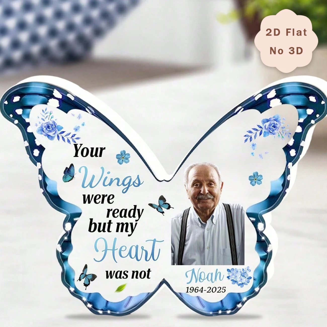 Custom Butterfly Shaped Memorial Acrylic Plaque, Personalized Photo Name Date Bereavement Sign, Sympathy Remembrance Gift Tablet view 3