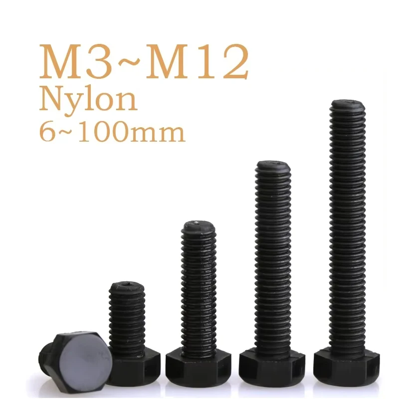 5~50Pcs Black Nylon External Hexagon Screw M2 M2.5 M3 M4 M5 M6 M8 Insulated Plastic Hexagon Bolts