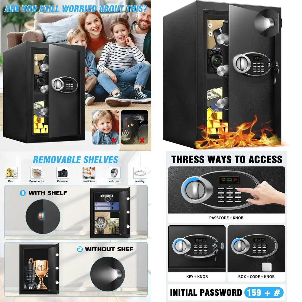 

Большой стальной сейф с водонепроницаемым внутренним отсеком для документов и ценностей - цифровой кодовый замок для наличности и личных вещей