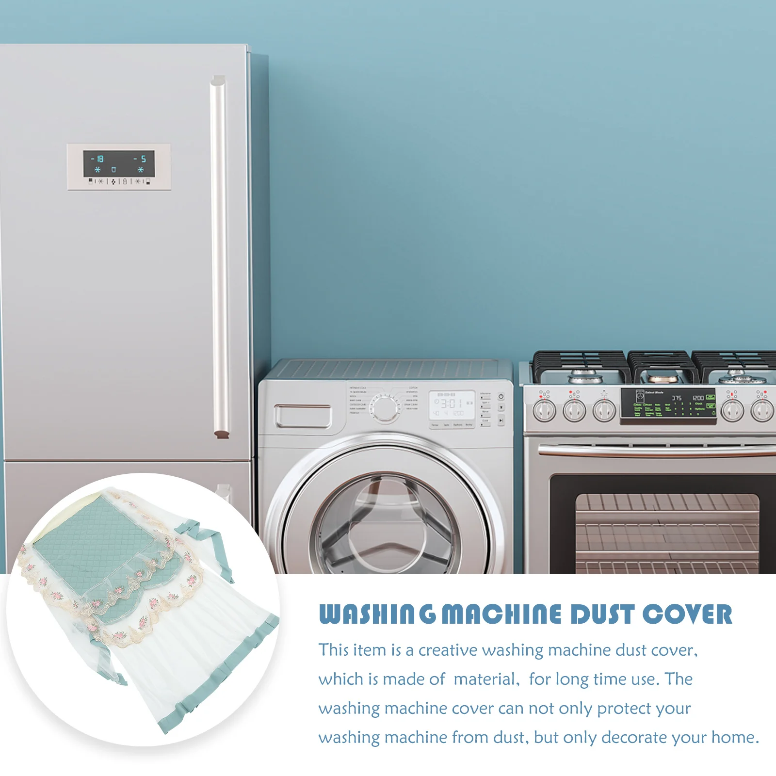 

Washing Machine Protection Cover Multi-Use Lace Design Dust-Proof Waterproof Sunscreen Washer Cover for Home Laundry Room