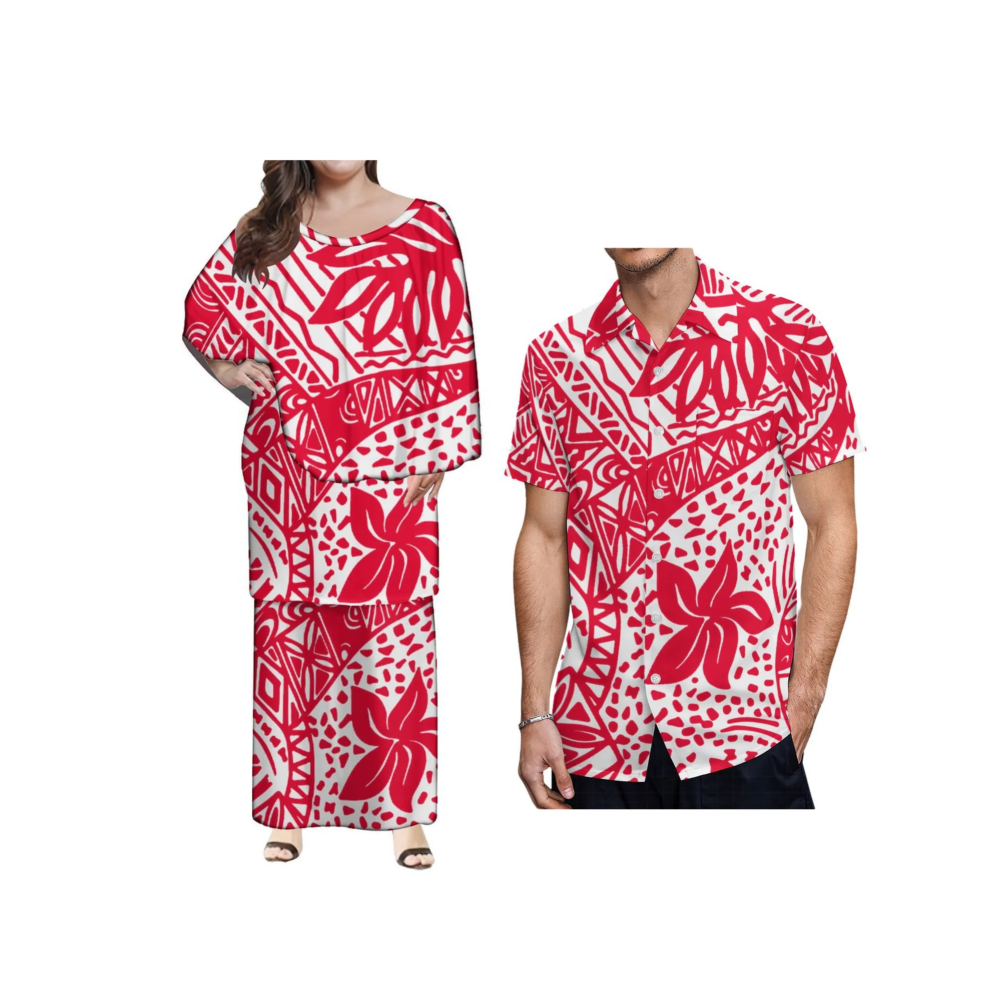 

High Quality Custom Women Big Ponchos Puletasi Samoan Dress Polynesian Tribal Printed 2 Pcs Top and Skirts Sets With Shawl