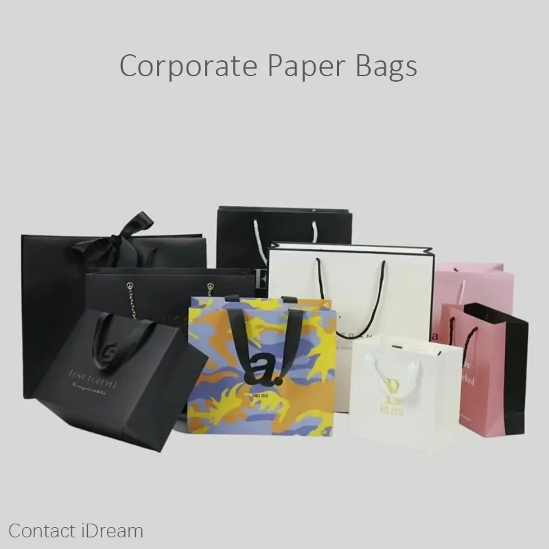 Custom Business Boutique With Your Company Logo Luxury Enterprise Enter Gift Craft Shopping Paper Bag With Ribbon Handles