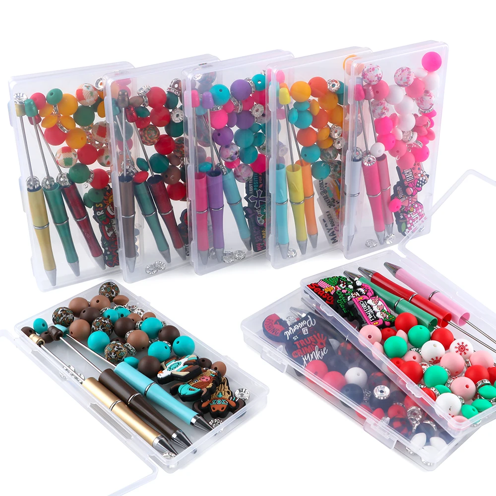 

Kovict 54Pcs/Box DIY Beadable Pen Silicone Round Bead Kits Silicone Focal Beads Keychain Necklace Bracelet Accessories