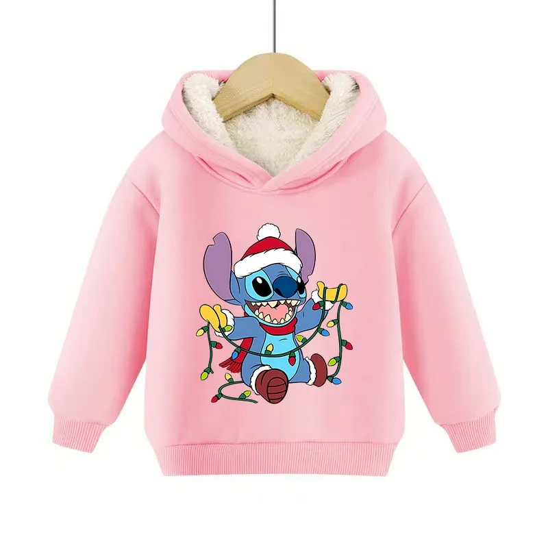 Disney Anime เด็กเสื้อ Stitch Hoodie กํามะหยี่หนา Super WARM คริสต์มาสเทศกาลเสื้อเด็กวันเกิดเสื้อเด็กผู้หญิงของขวัญ