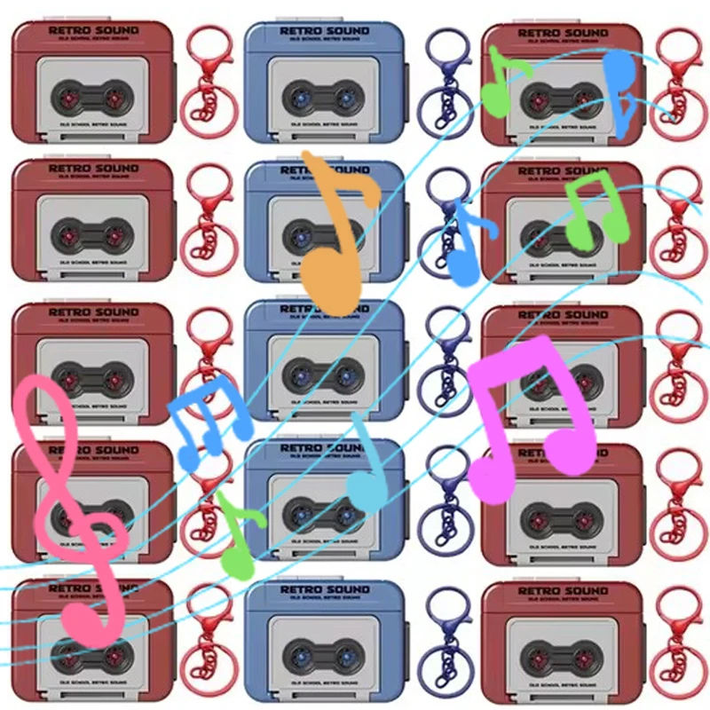クリエイティブティーンエイジャーミニレトロカセットレコーダークラシックヴィンテージレコード音楽キーホルダーリングペンダントミュージカルメロディーバッグチャームギフト